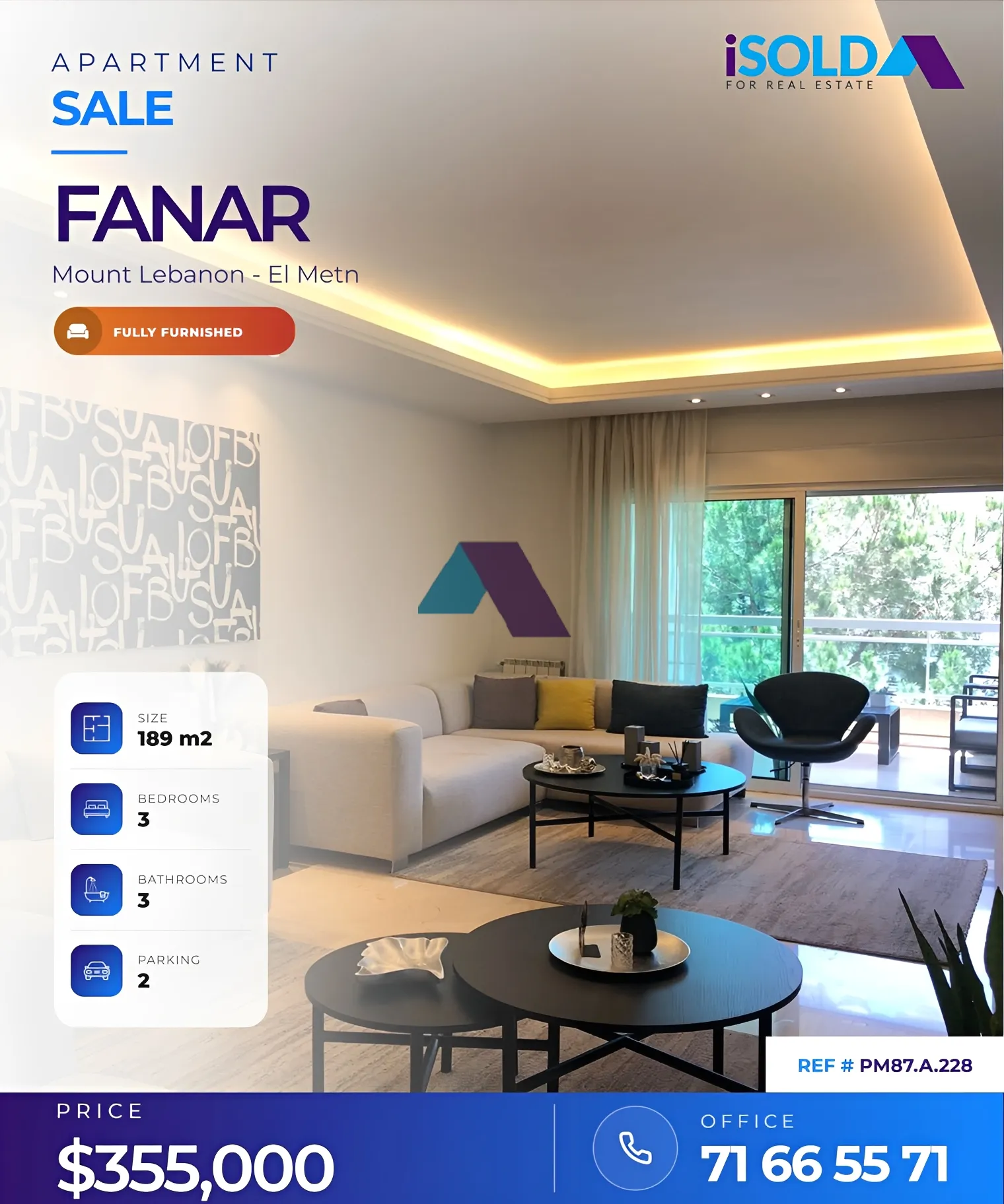 Apartment for sale in Fanar, Lebanon - 3 bed, 3 bath