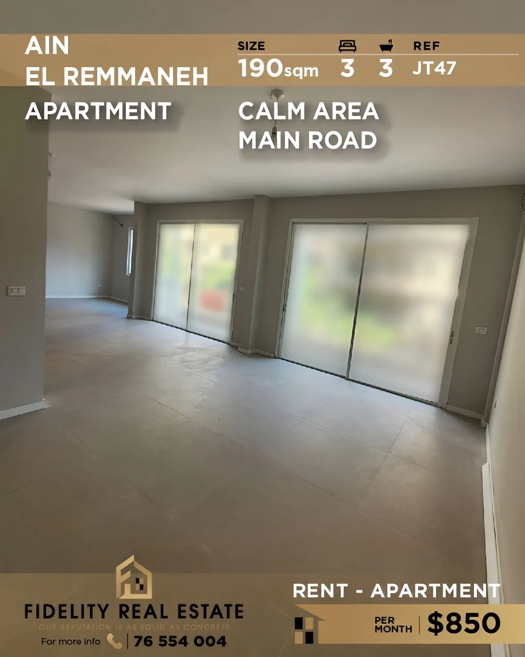 Apartment for rent in Ain El Remmaneh, Lebanon - 3 bed, 3 bath