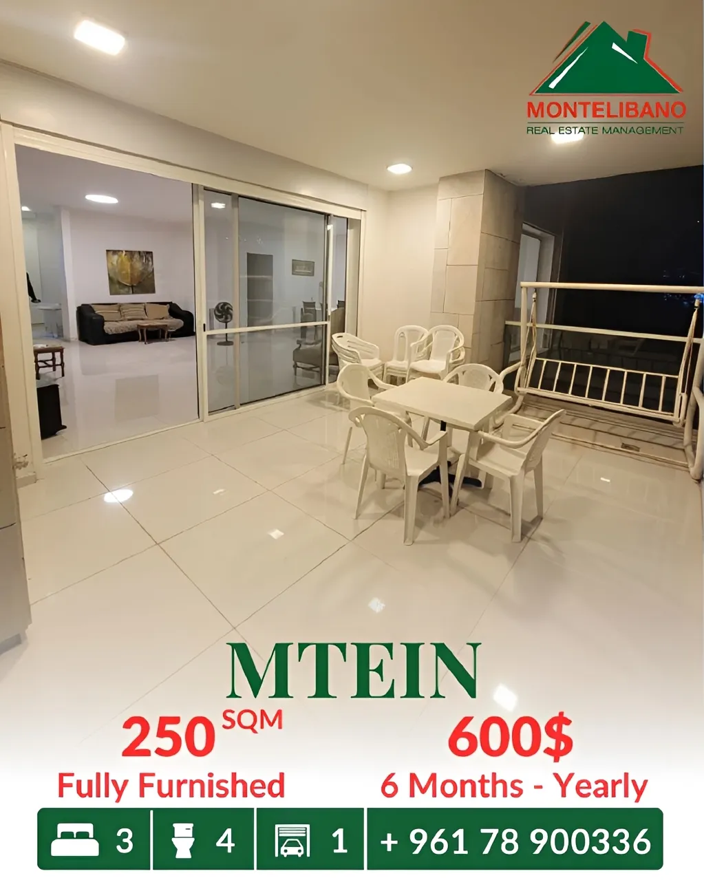 Apartment for rent in Mtein, Lebanon