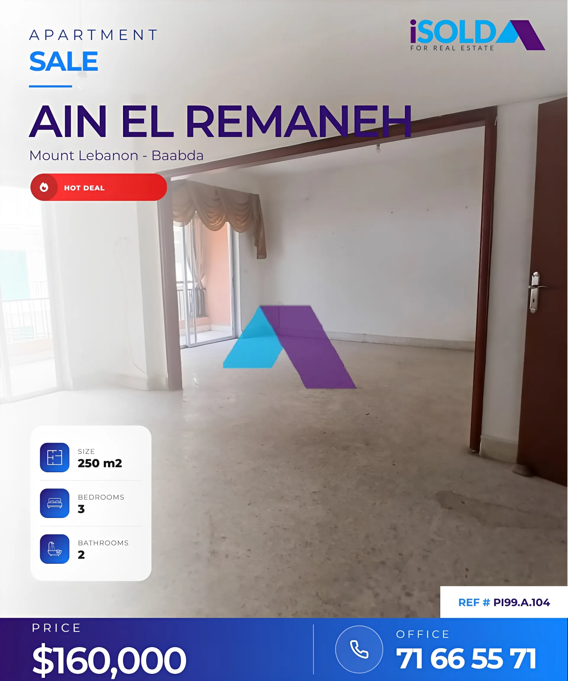 Apartment for Sale in Ain El Remmaneh - 3 bed, 2 bath