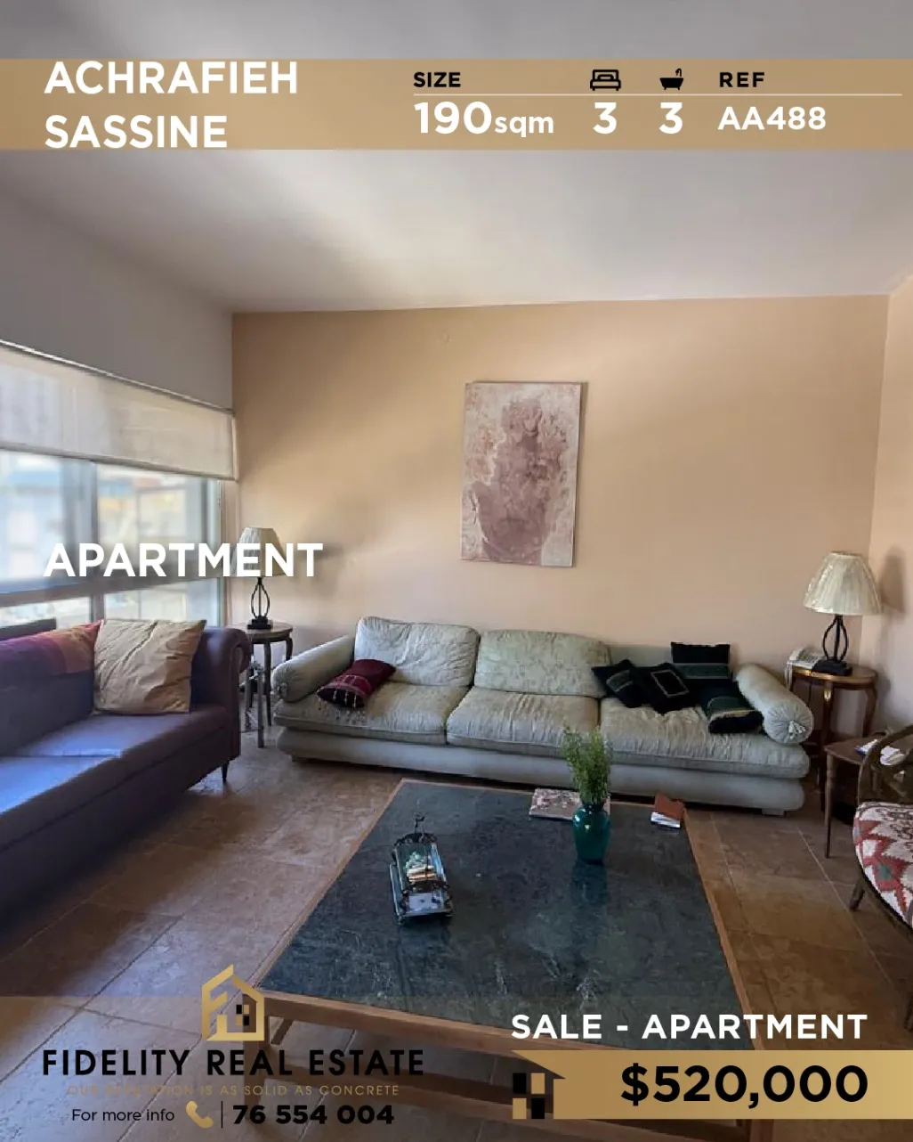 Apartment for sale in Achrafieh, Beirut, Lebanon - 3 bed, 3 bath