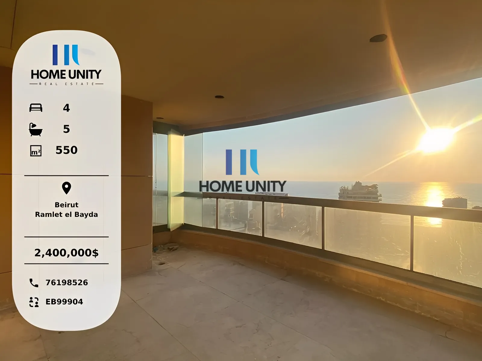 Apartment in Ramlet el baida, beirut, lebanon - 4 bed, 5.0 bath