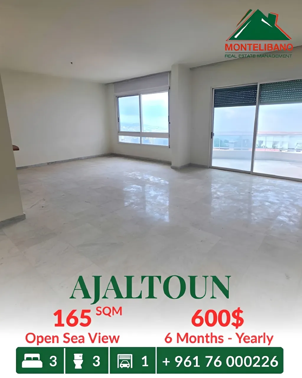 Apartment for rent in Ajaltoun