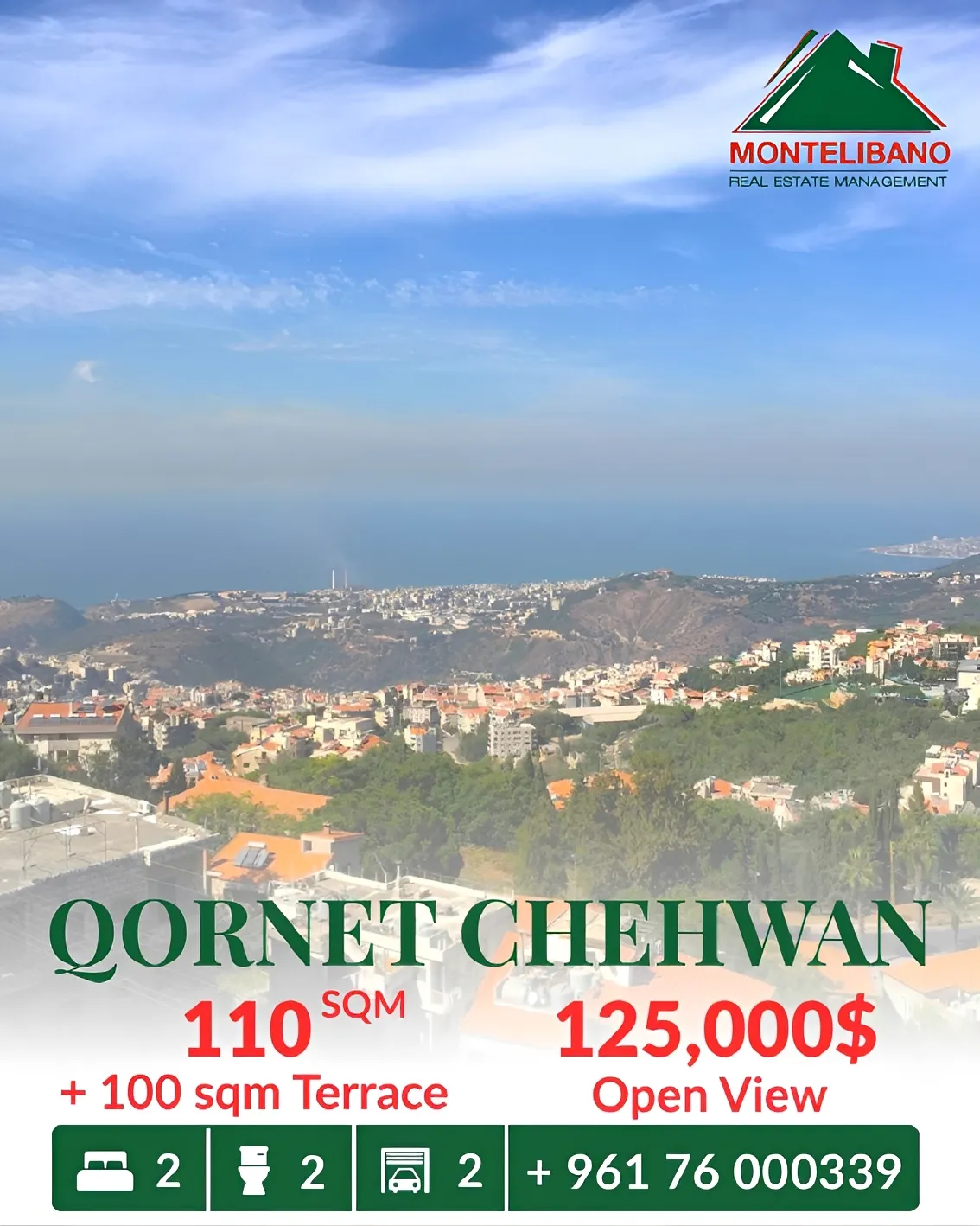 Apartment for sale in Cornet Chahwan, Lebanon - 2 bed, 2 bath