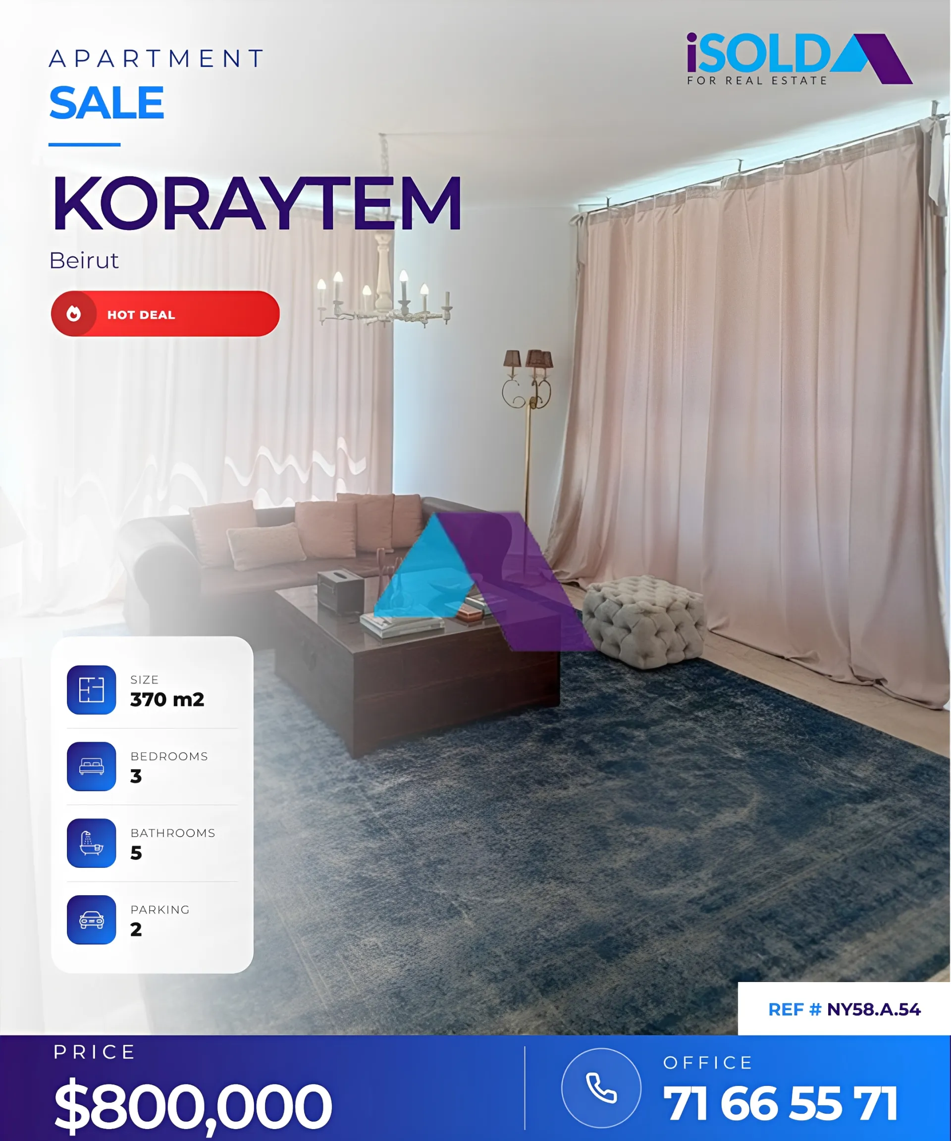 Apartment for sale in Kraytem, Beirut, Lebanon - 3 bed, 5 bath