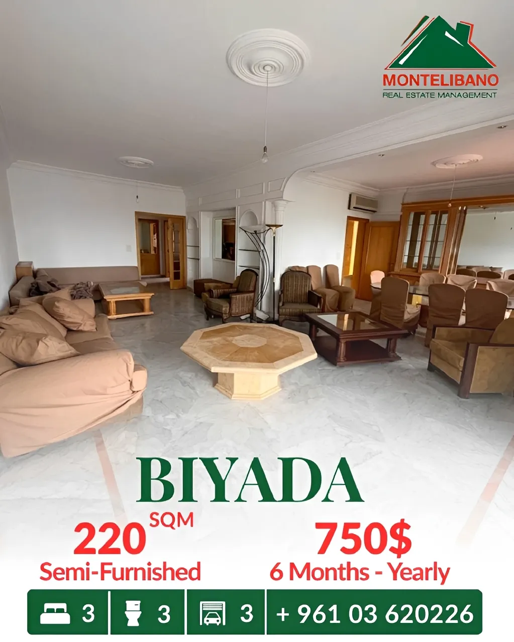 Apartment for rent in WJ98+96V, Bayada Main Road, Rabieh, Lebanon