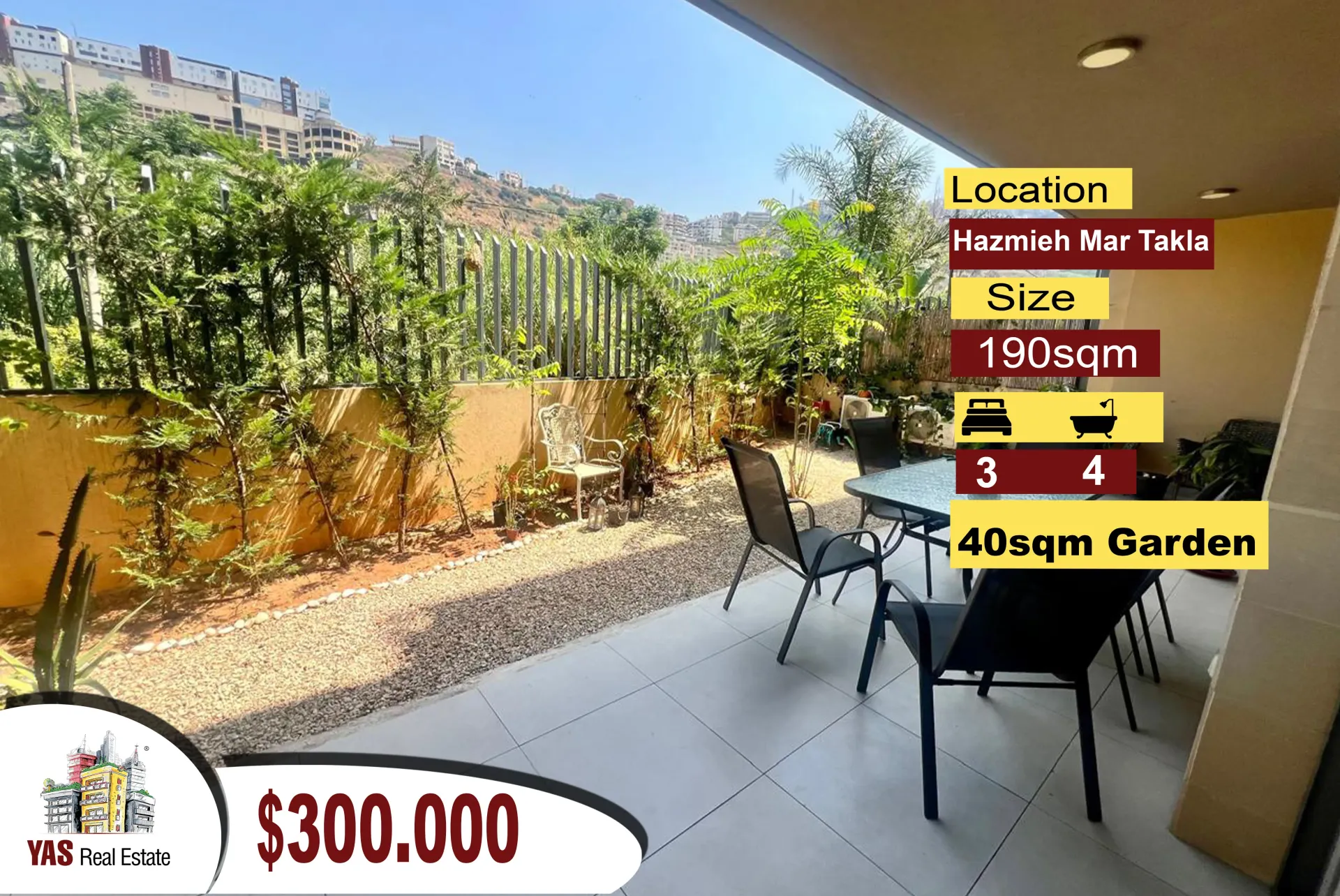 Apartment for Sale in Hazmieh - 3 bed, 4 bath