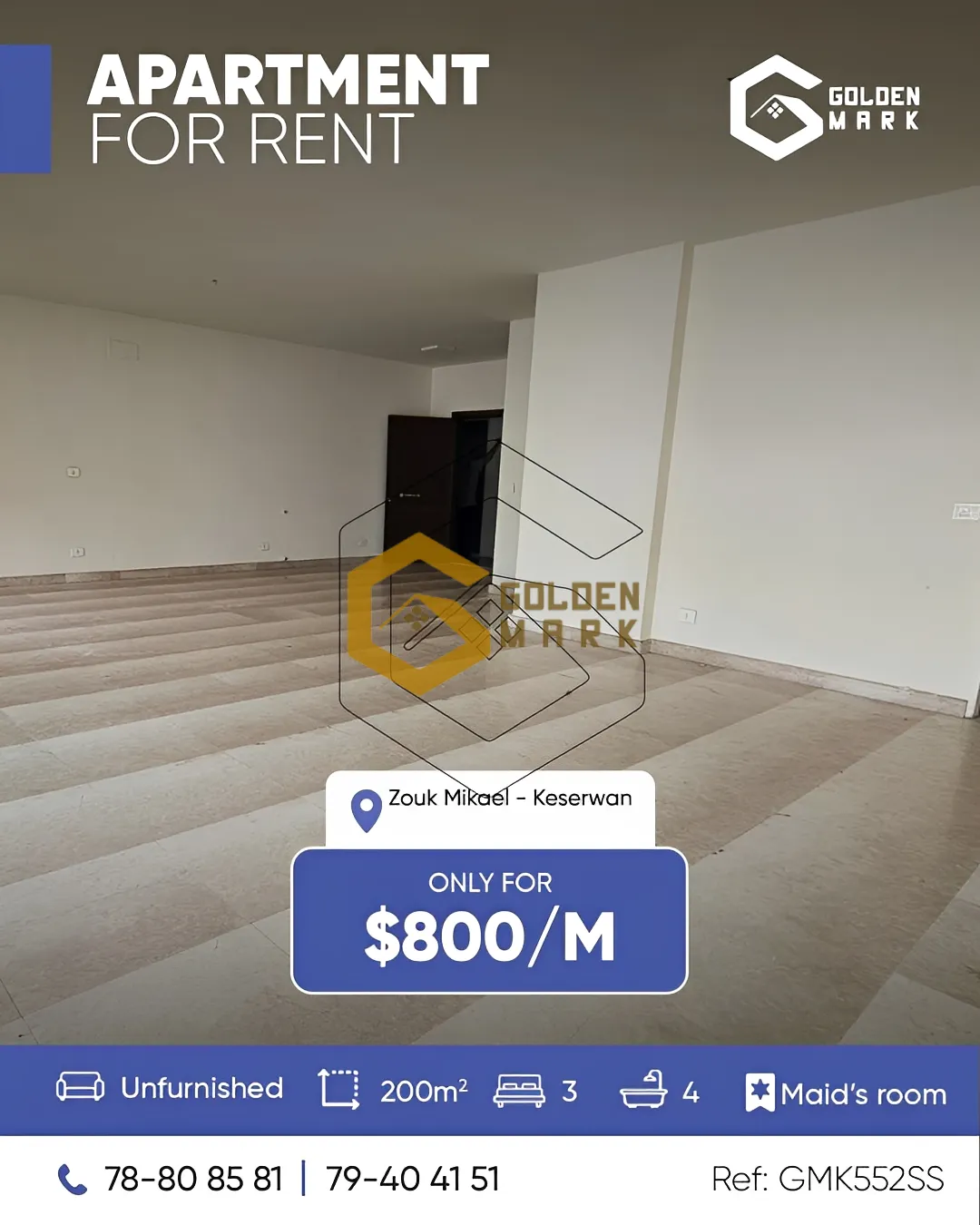 Apartment for Rent in Zouk Mikael