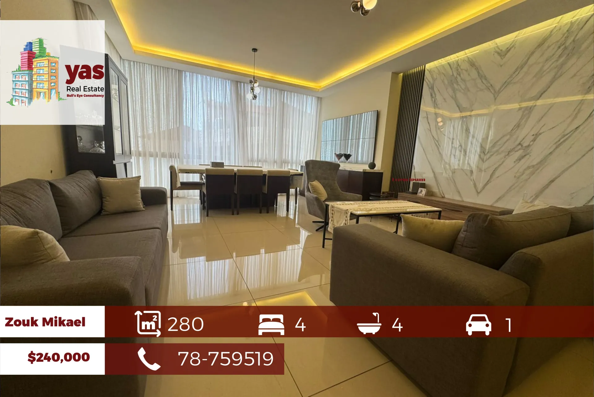 Apartment for Sale in Zouk Mikael