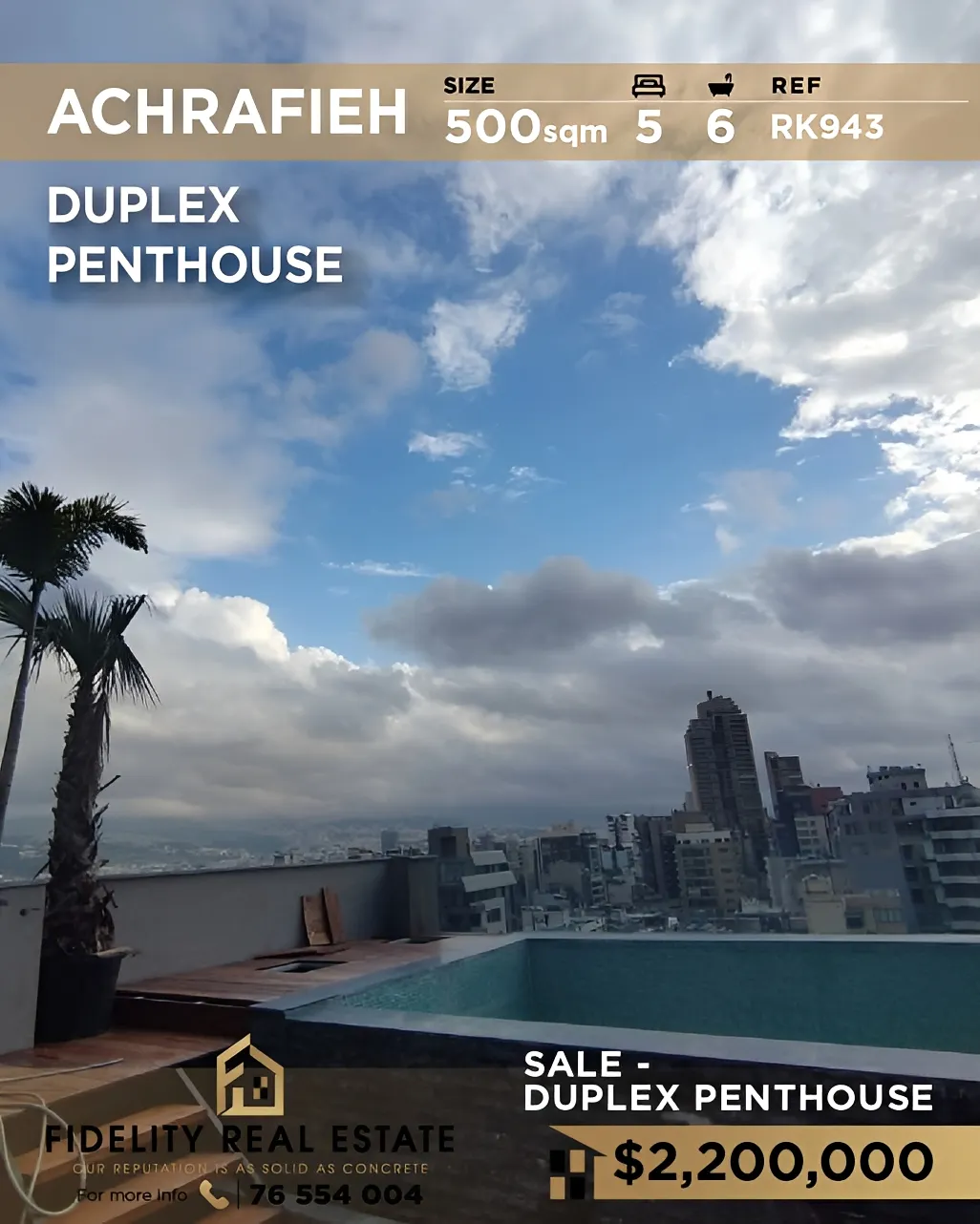 Penthouse for sale in Achrafieh, Beirut, Lebanon - 5 bed, 6 bath