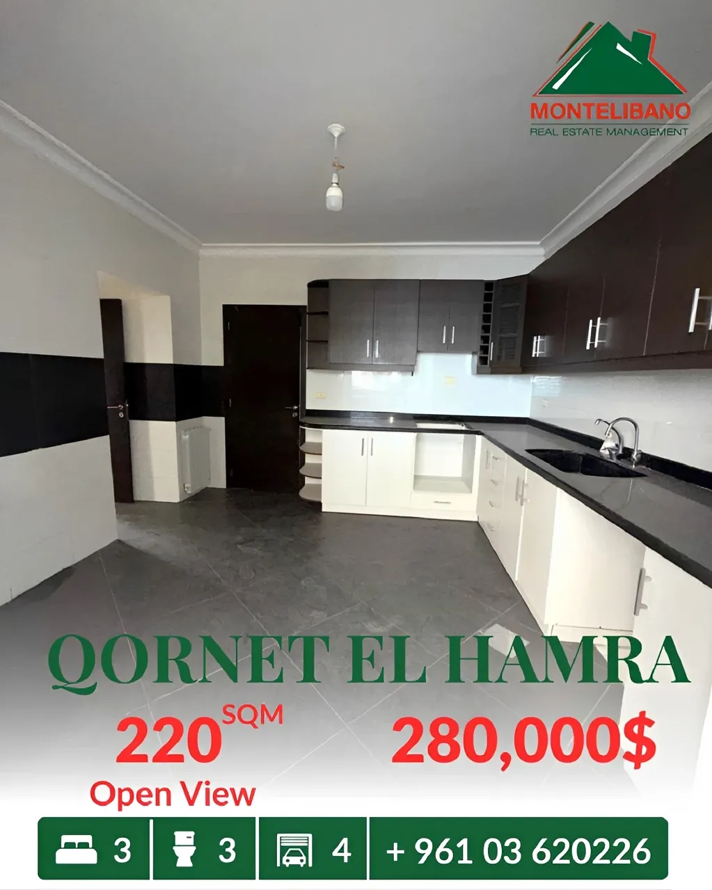 Apartment for sale in Qornet El Hamra, Lebanon - 3 bed, 3 bath