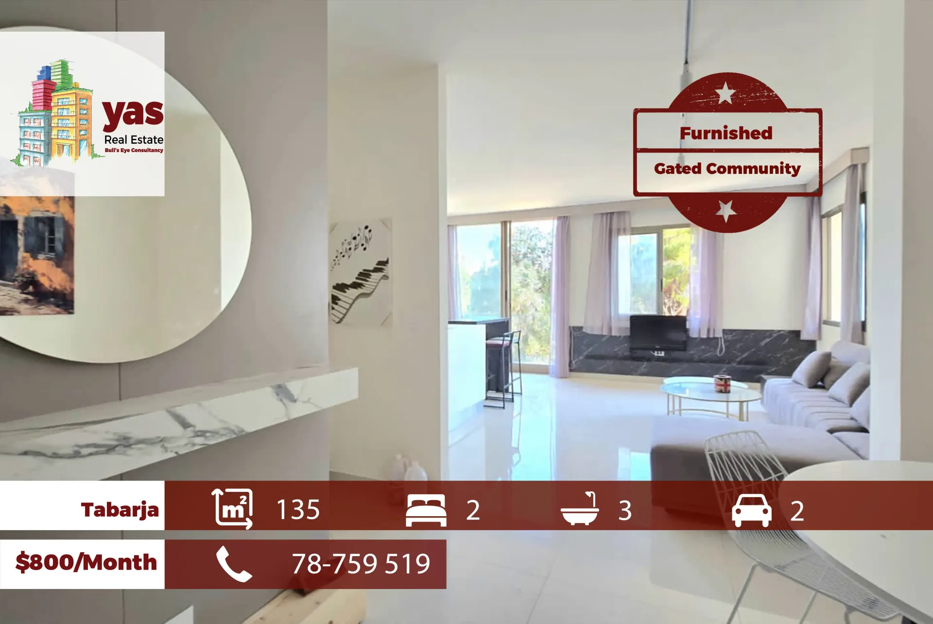 Chalet for Rent in Tabarja - 2 bed, 3 bath