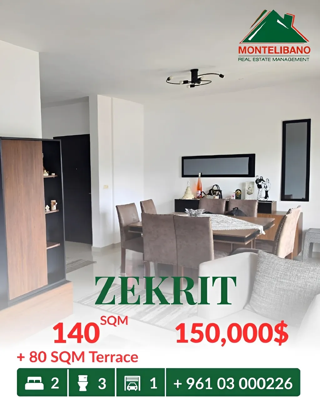 Apartment for sale in Zikrit, Lebanon - 2 bed, 3 bath