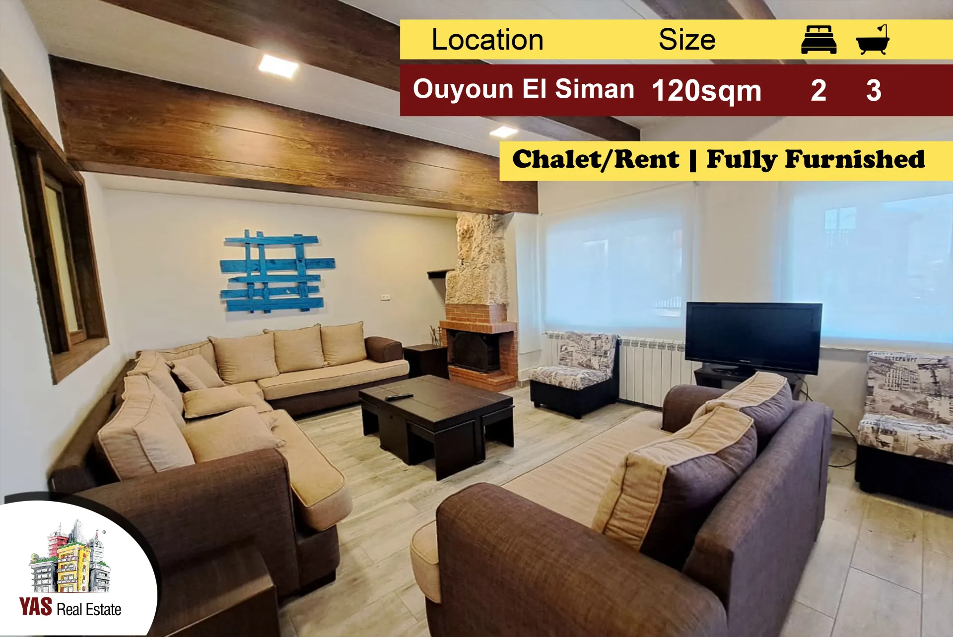 Chalet for rent in Aayoun El Siman - 2 bed, 3 bath