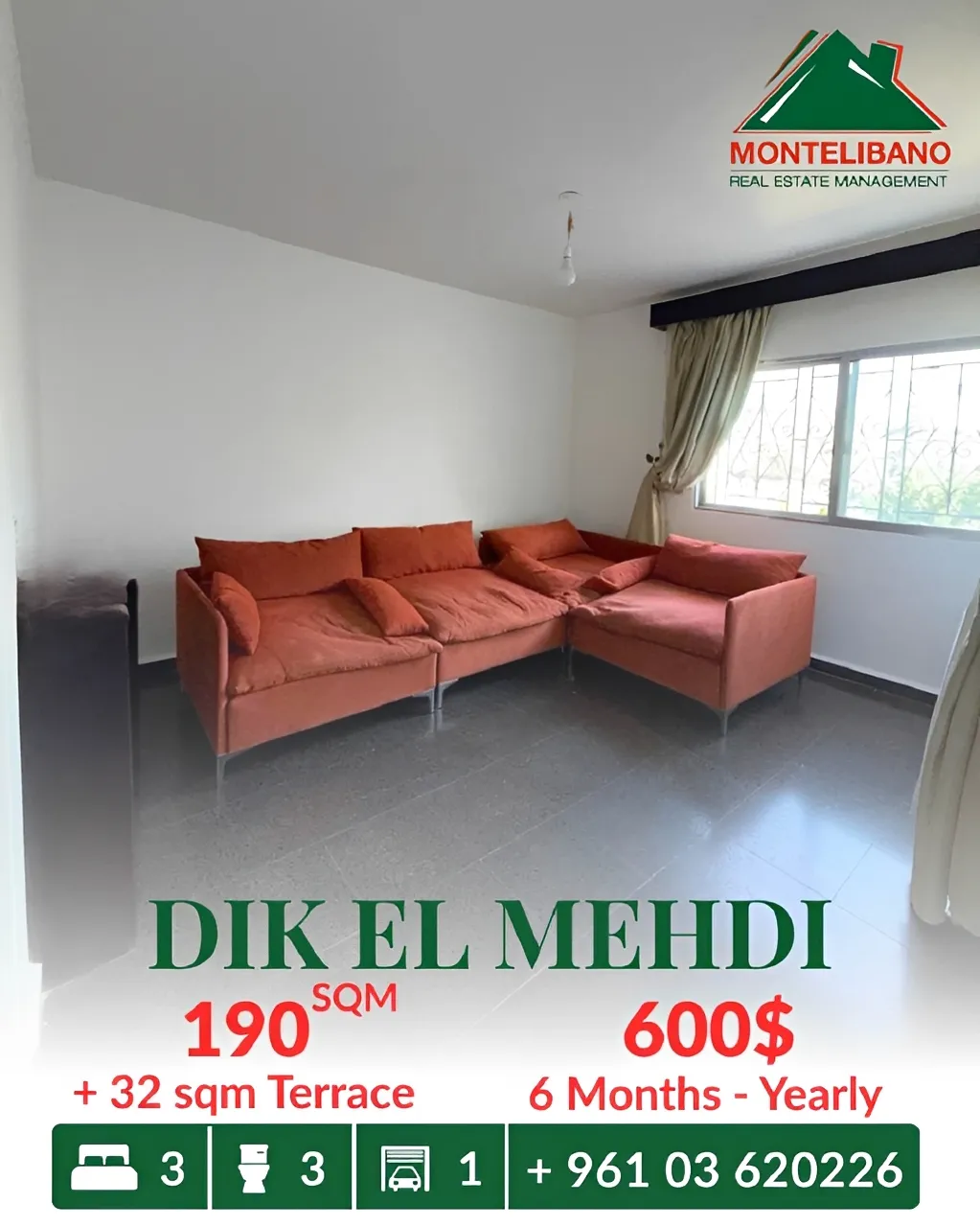 Apartment for rent in Dik El Mehdi