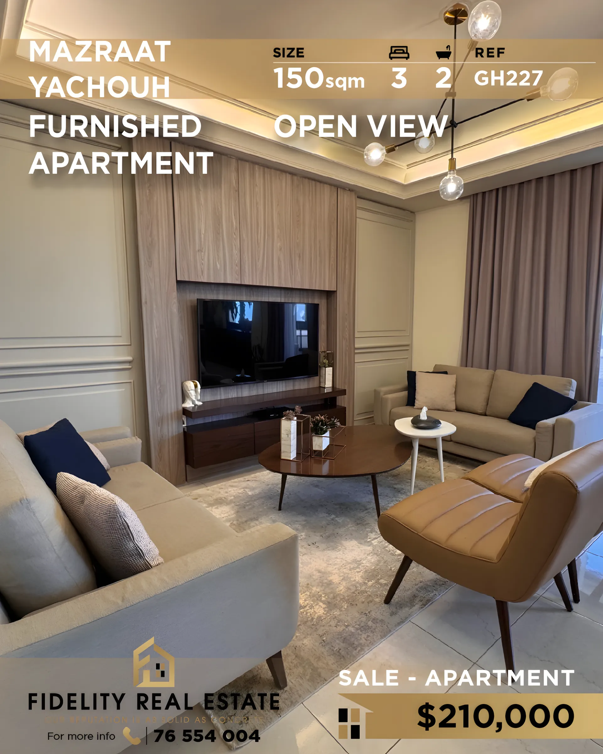 Apartment for sale in Mazraat Yachoua, Lebanon - 3 bed, 2 bath