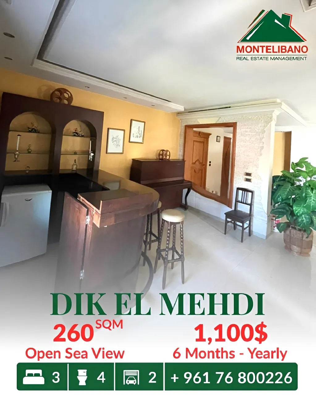 Apartment for rent in Dik El Mehdi