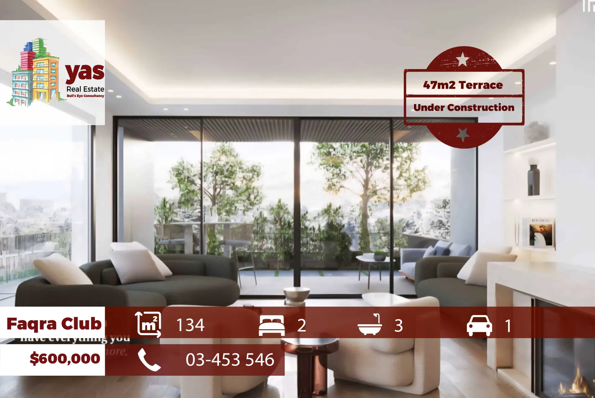 Apartment for Sale in Faqra - 2 bed, 3 bath