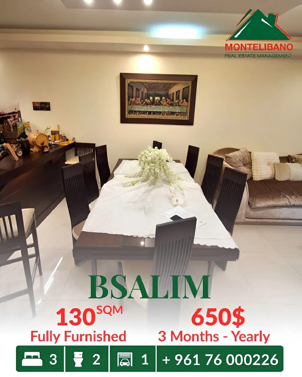 Apartment for rent in Bsalim