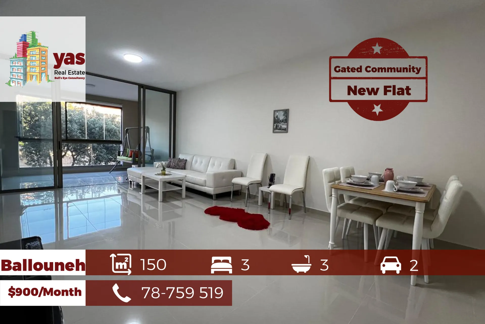 Apartment for Rent in Ballouneh - 3 bed, 3 bath
