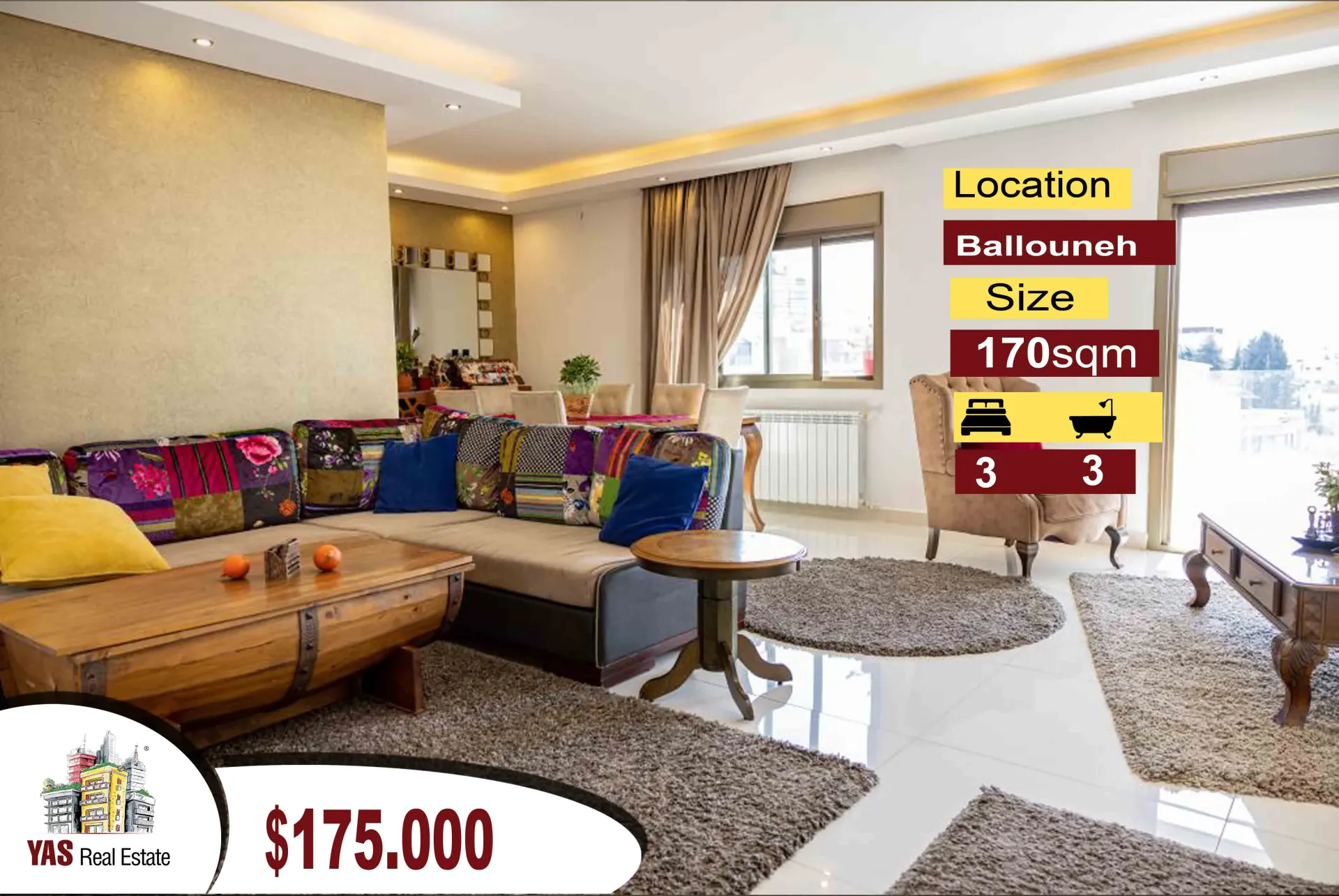 Apartment for Sale in Ballouneh - 3 bed, 3 bath