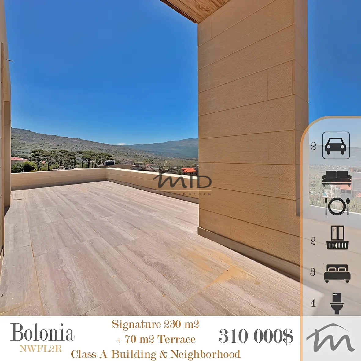 Apartment for sale in Bolonia, mrouj, lebanon - 3 bed, 3.0 bath