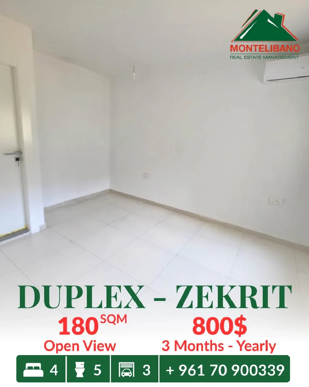 Duplex for rent in Zikrit, Lebanon