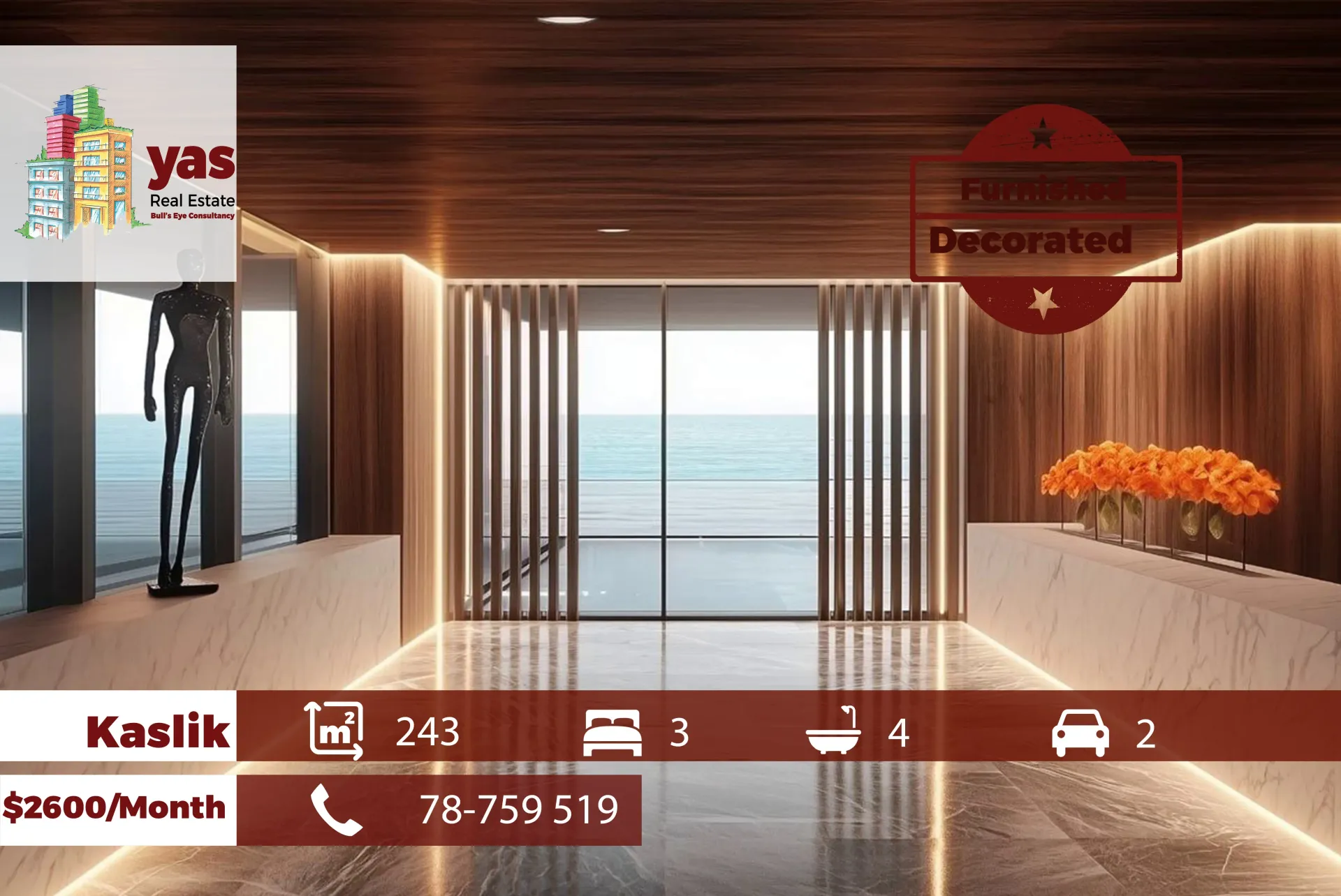Apartment for Rent in Kaslik - 3 bed, 4 bath