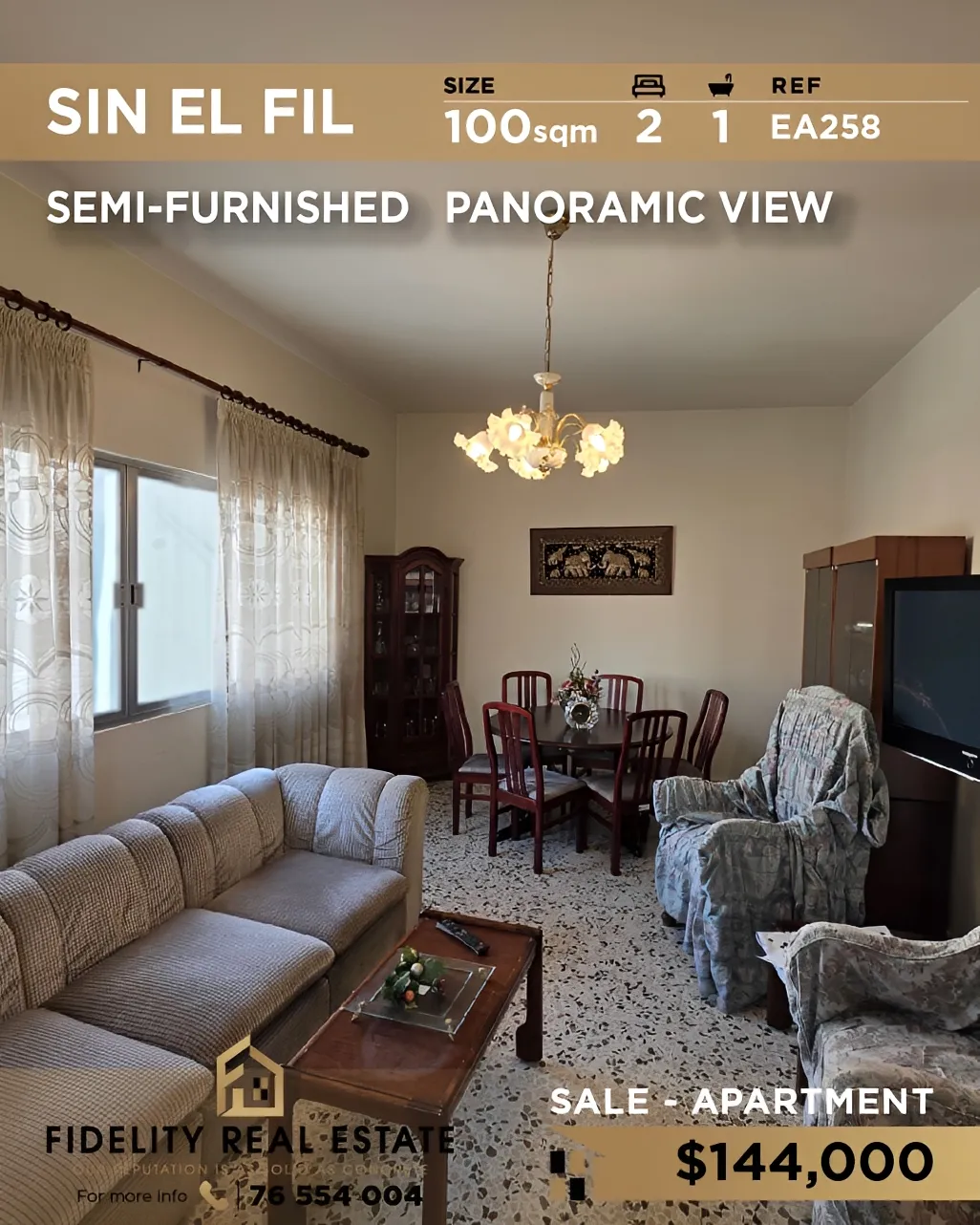 Apartment for sale in Sin El Fil, Lebanon - 2 bed, 1 bath