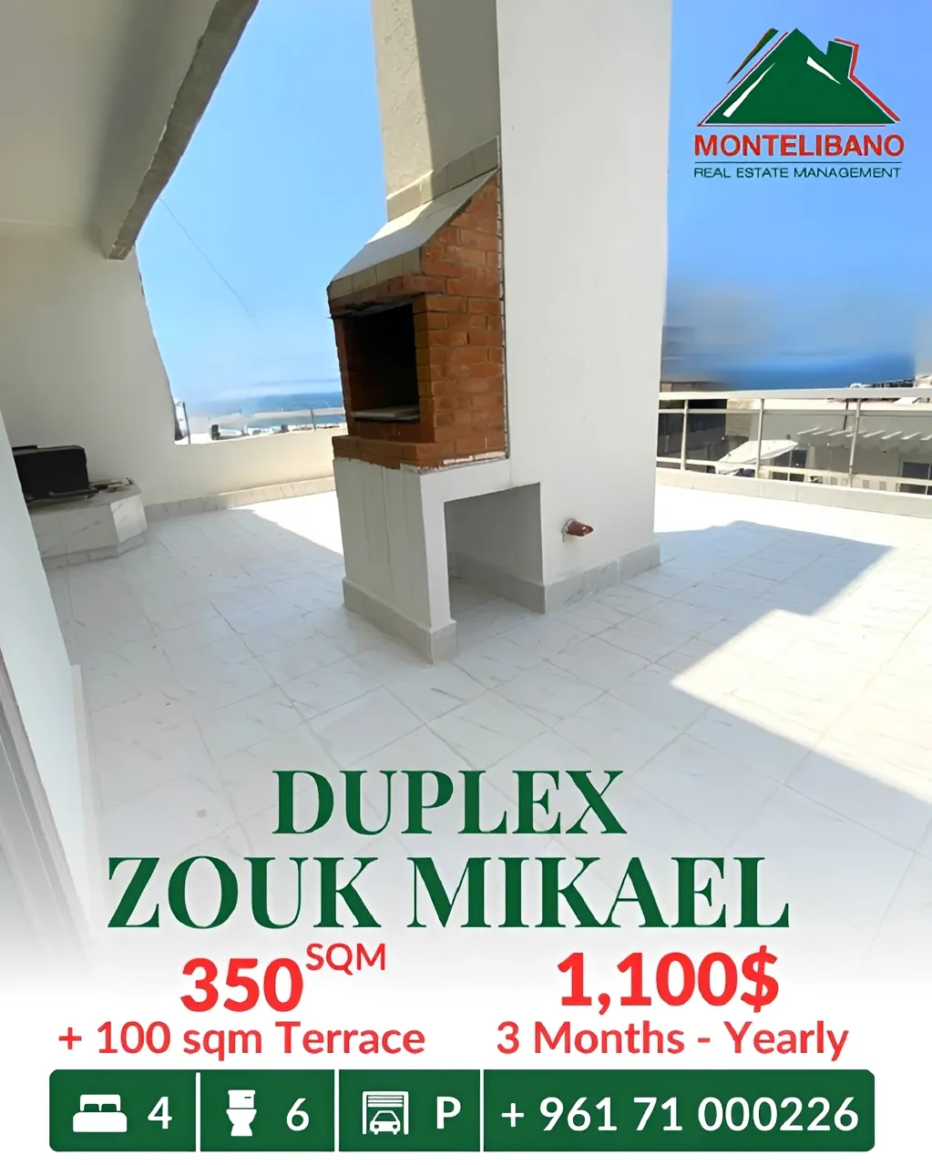 Duplex for rent in Zouk Mikael, Lebanon - 4 bed, 6 bath