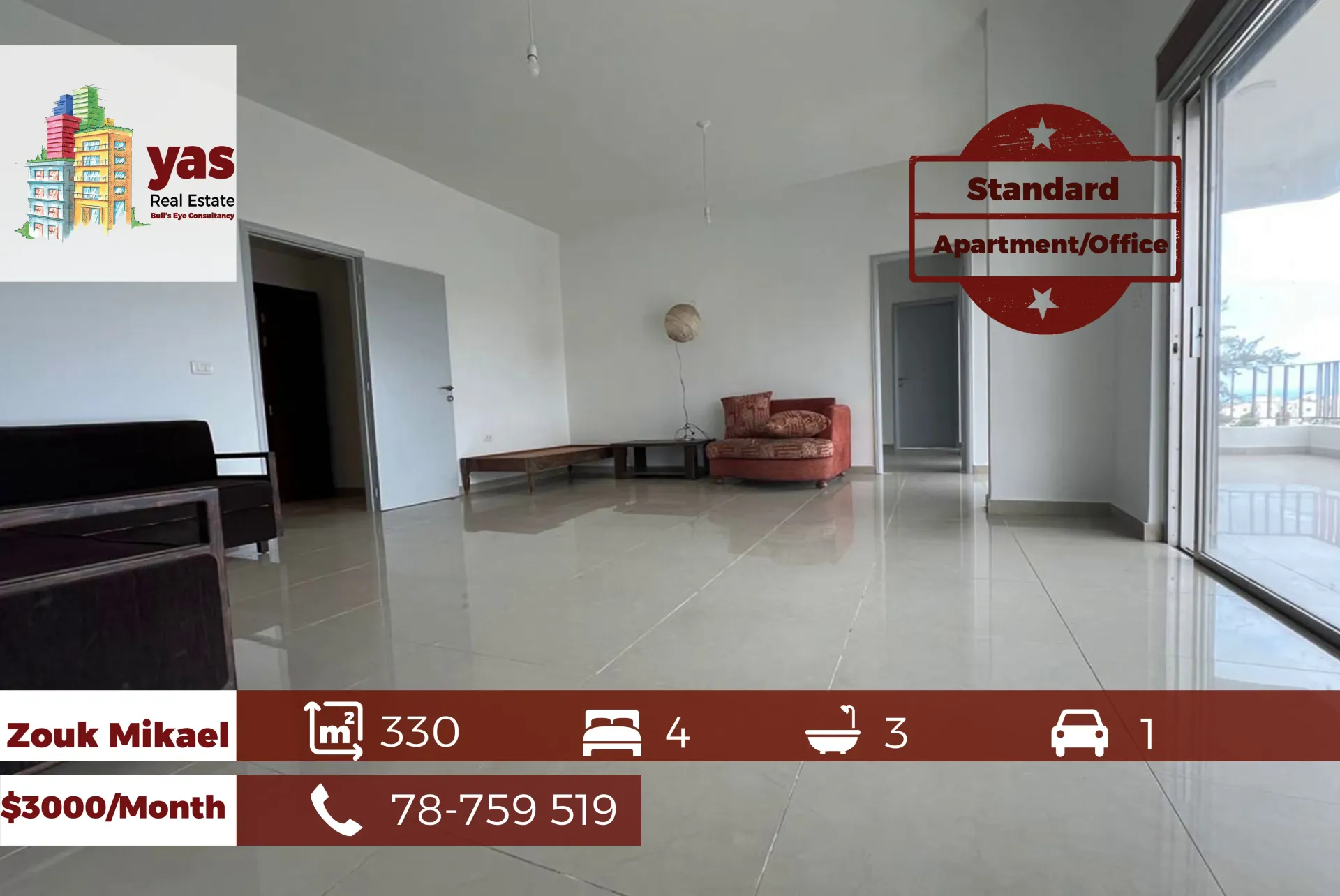 Apartment for Rent in Zouk Mikael - 4 bed, 3 bath