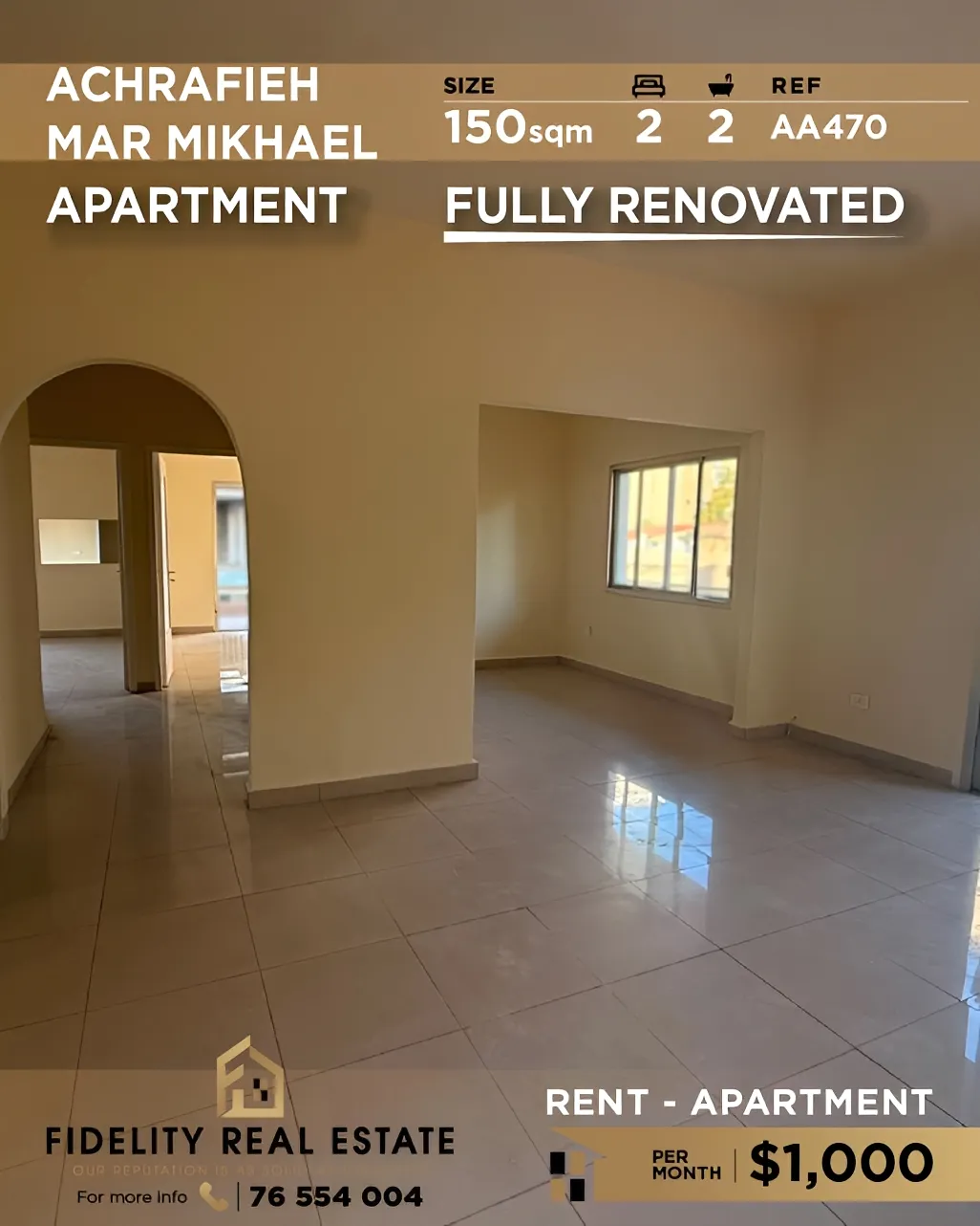 Apartment for rent in Achrafieh, Beirut, Lebanon - 2 bed, 2 bath