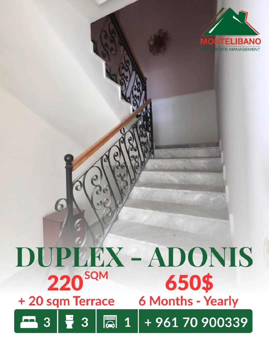 Duplex for rent in Adonis, Lebanon