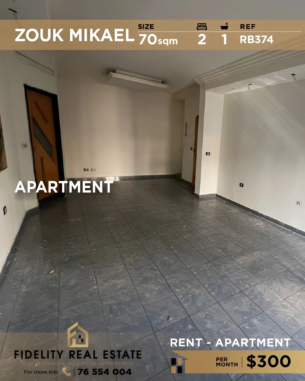 Apartment for rent in Zouk Mikael, Lebanon - 2 bed, 1 bath
