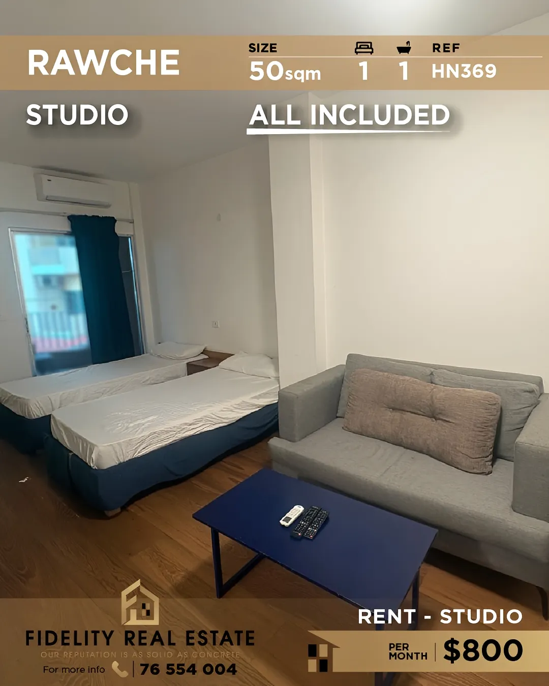Studio for rent in Raoucheh, Beirut, Lebanon - 1 bed, 1 bath