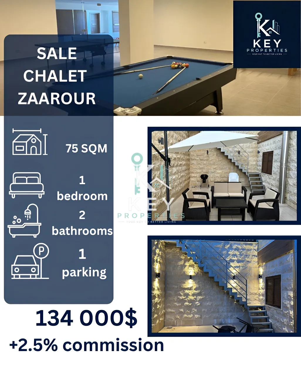Chalet for sale in Zaarour, Lebanon, Lebanon - 1 bed, 2 bath