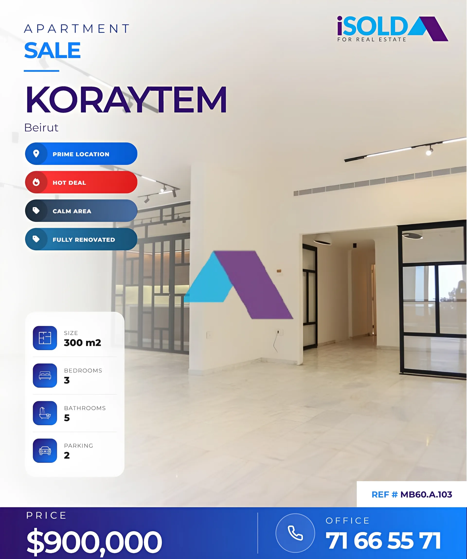Apartment for sale in Kraytem, Beirut, Lebanon - 3 bed, 4 bath