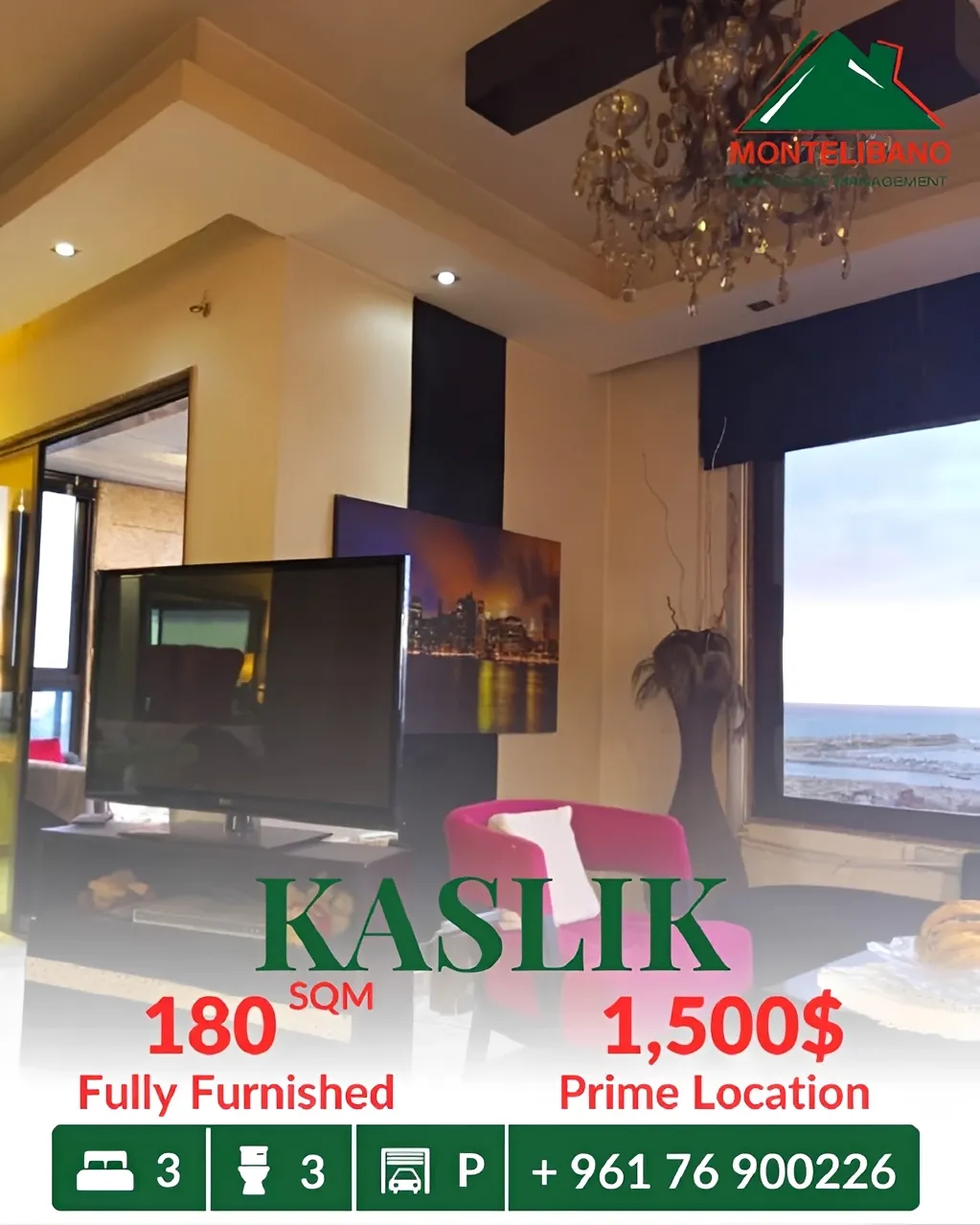 Apartment for rent in Kaslik, Lebanon - 3 bed, 3 bath
