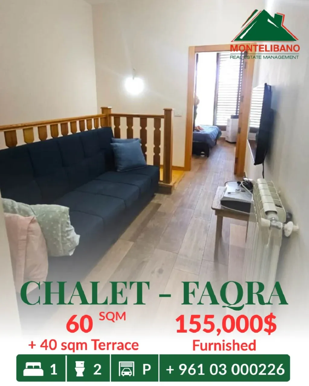 Chalet for sale in Faqra, Lebanon - 1 bed, 2 bath