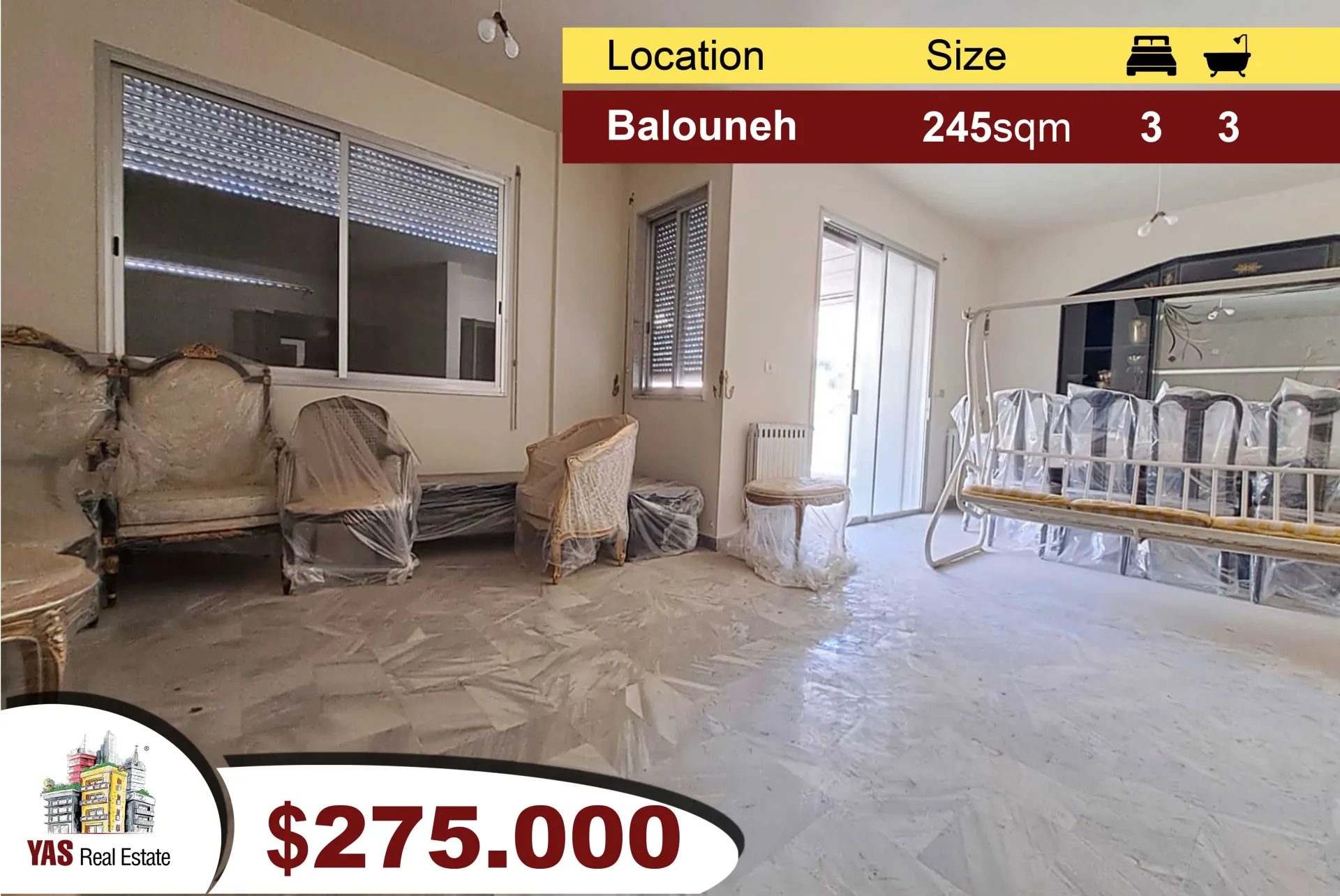 Apartment for Sale in Ballouneh - 3 bed, 2 bath