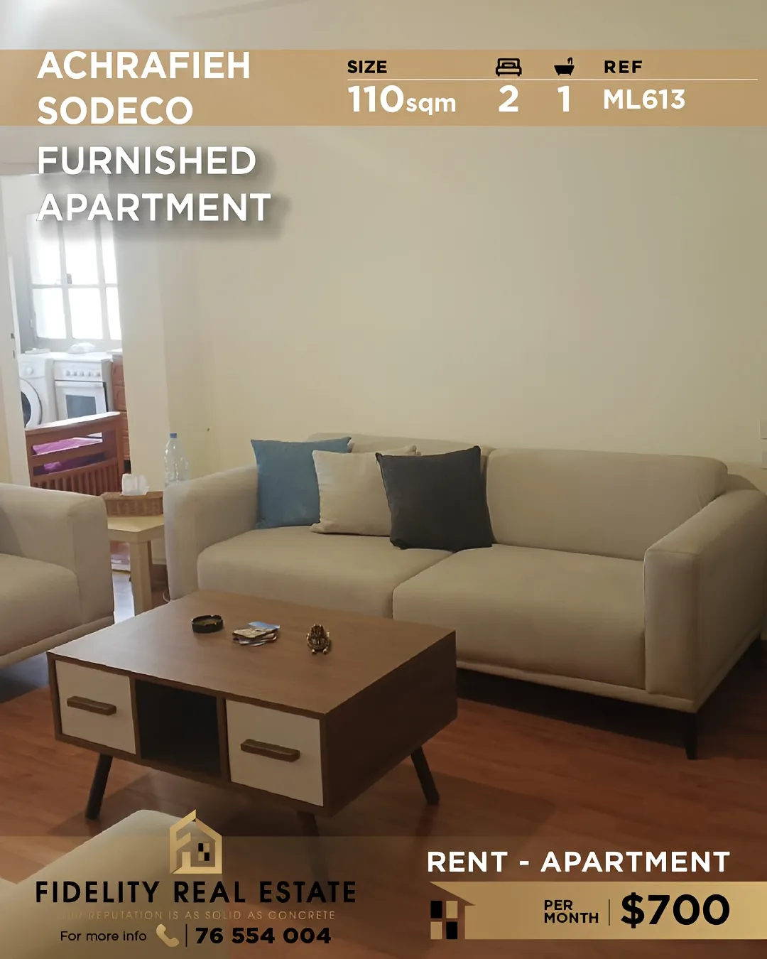 Apartment for rent in Sodeco, Beirut, Lebanon - 2 bed, 1 bath