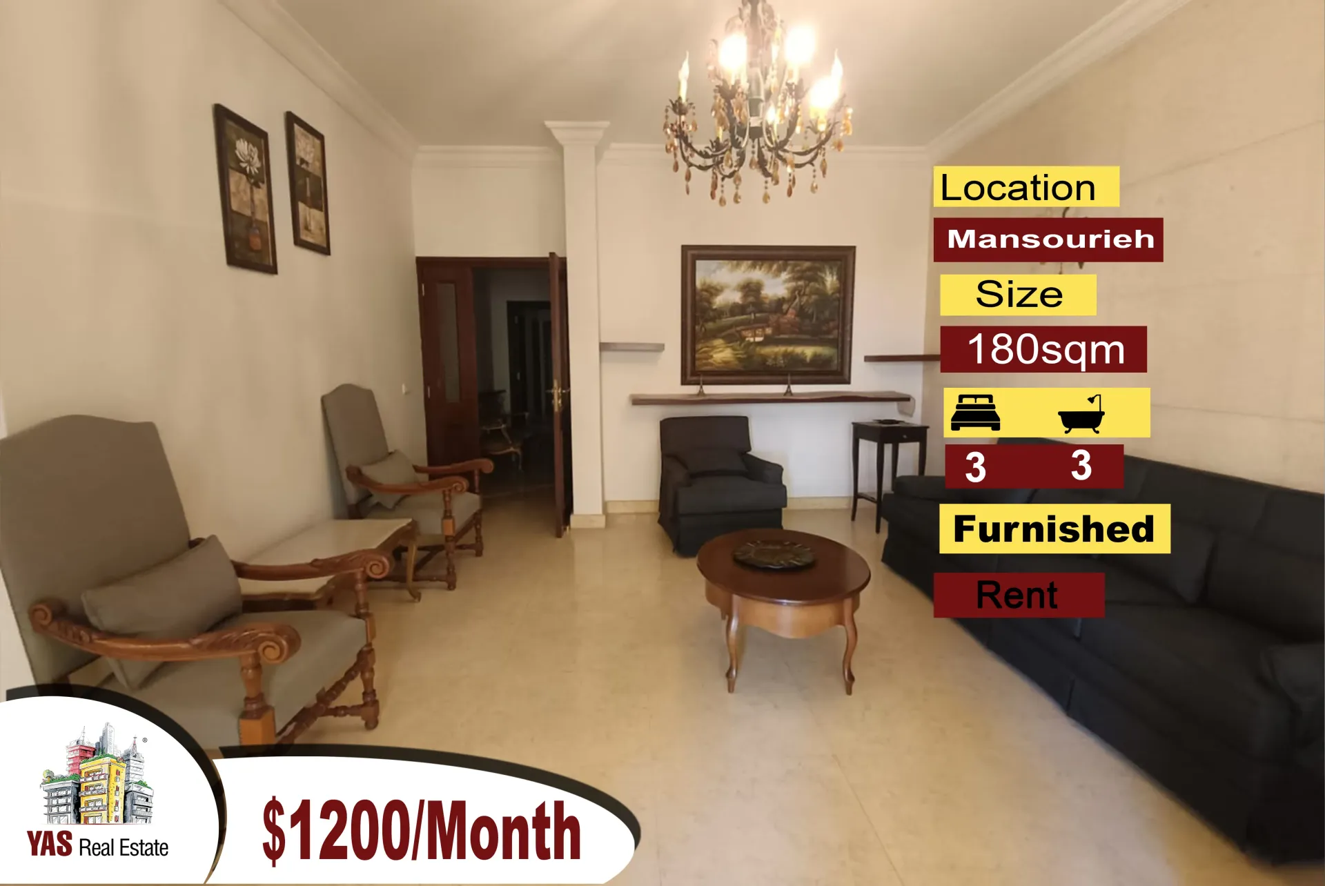 Apartment for Rent in Mansourieh - 3 bed, 3 bath