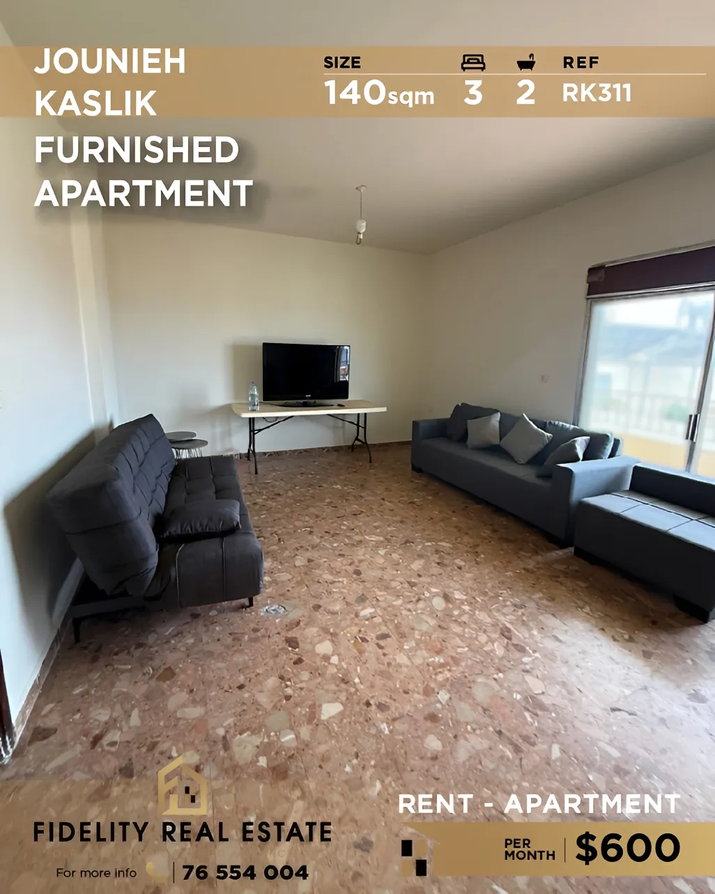 Apartment for rent in Jounieh, Lebanon - 3 bed, 2 bath