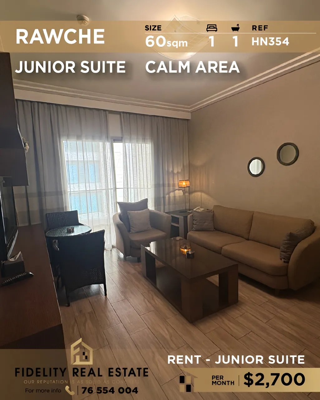 Studio for rent in Raoucheh, Beirut, Lebanon - 1 bed, 1 bath