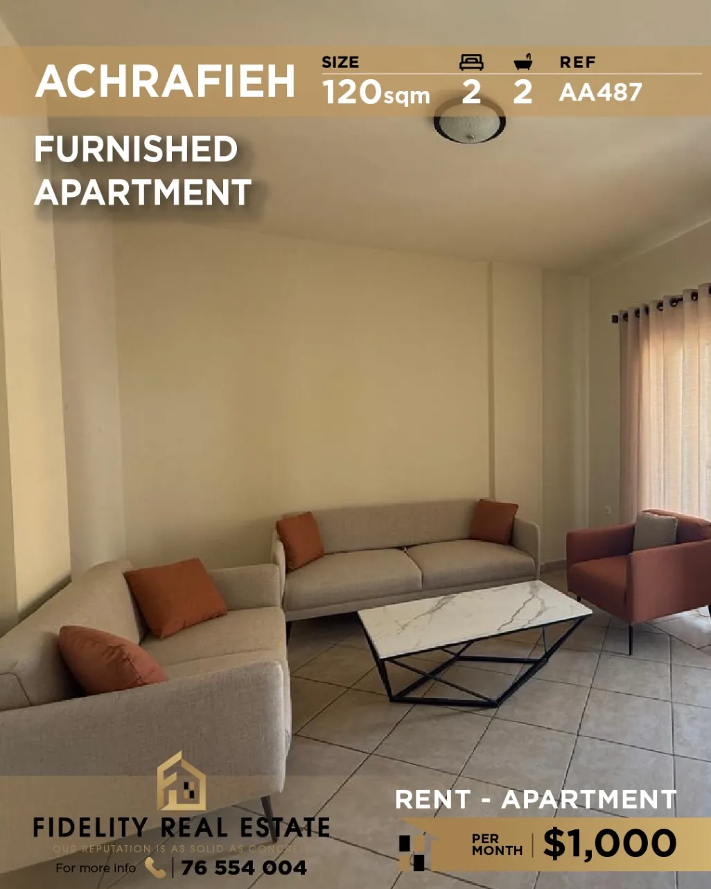 Apartment for rent in Achrafieh, Beirut, Lebanon - 2 bed, 2 bath