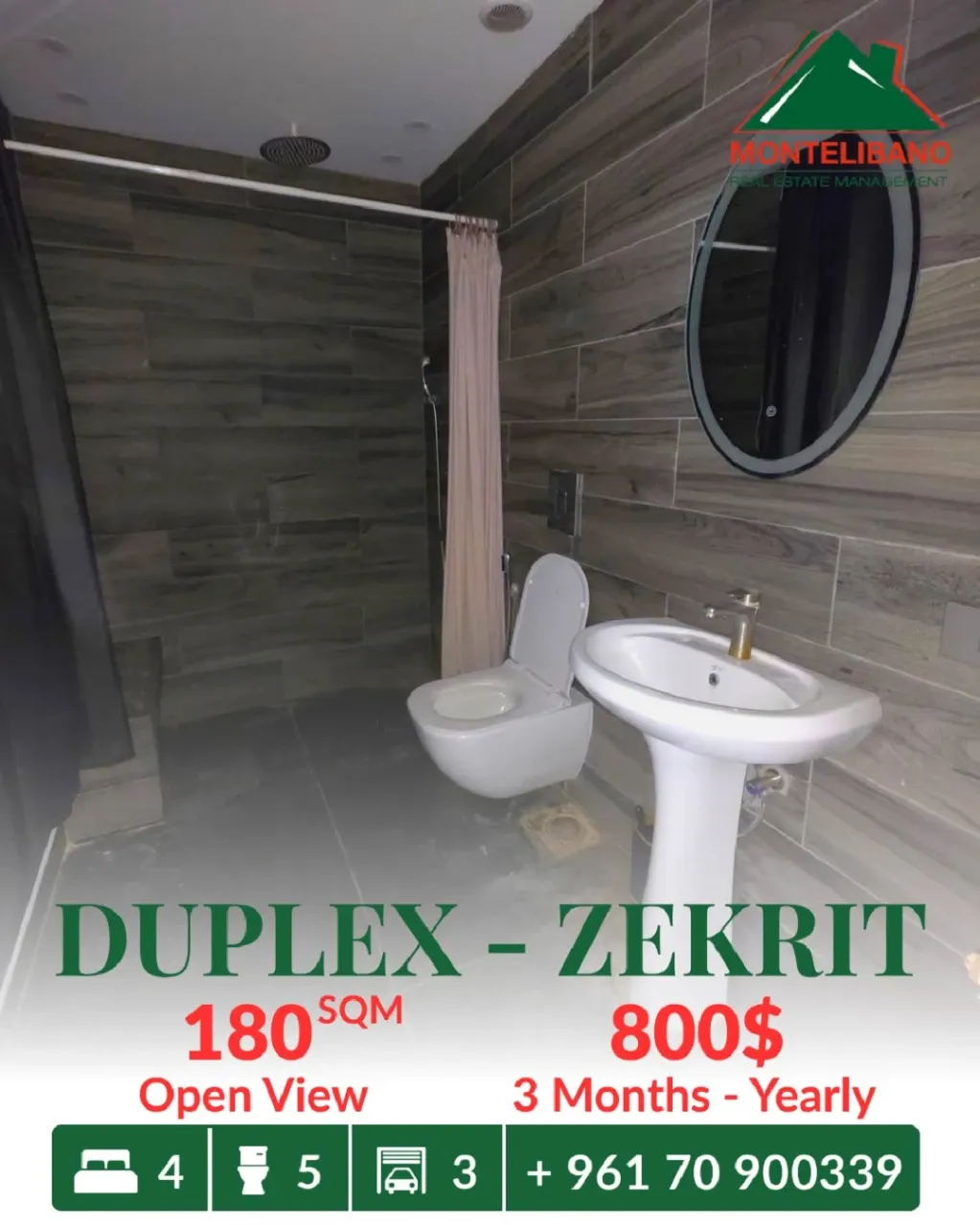 Duplex for rent in Zikrit, Lebanon