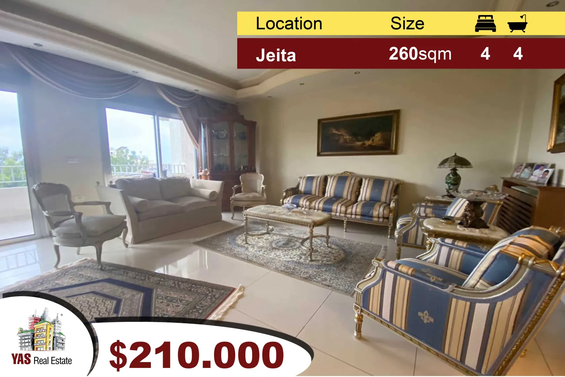 Apartment for Sale in Jeita - 4 bed, 4 bath