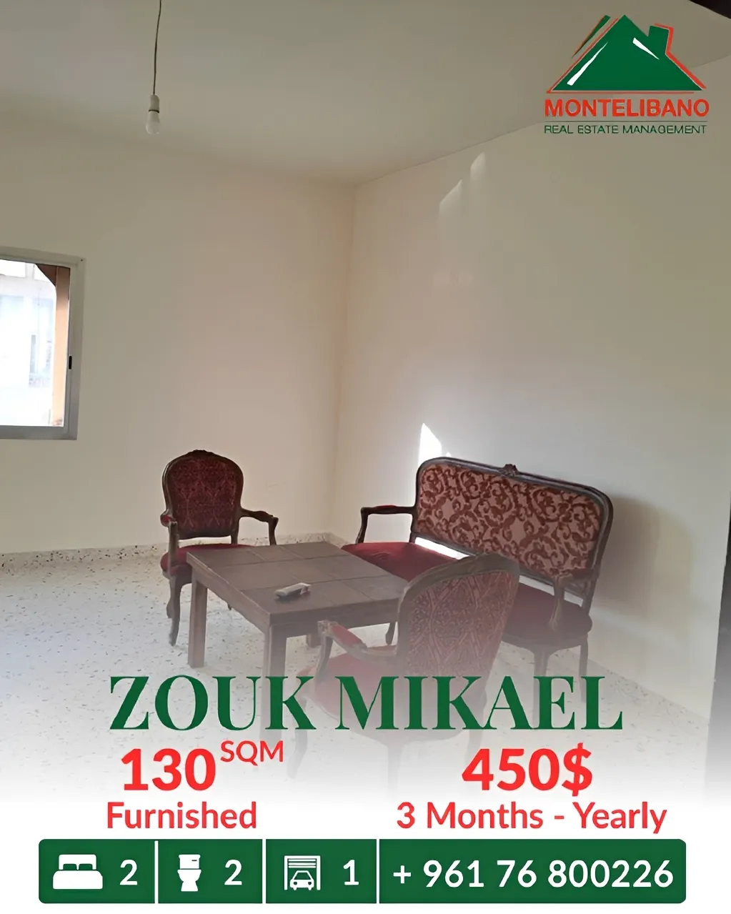 Apartment for rent in Zouk Mikael