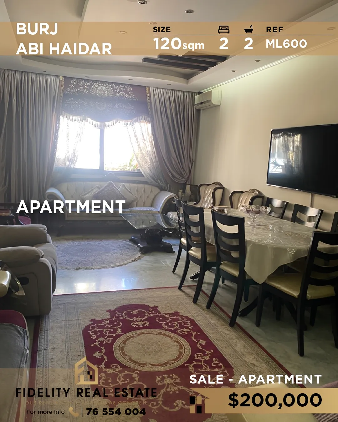 Apartment for sale in Bourj Abi Haydar, Beirut, Lebanon - 2 bed, 2 bath