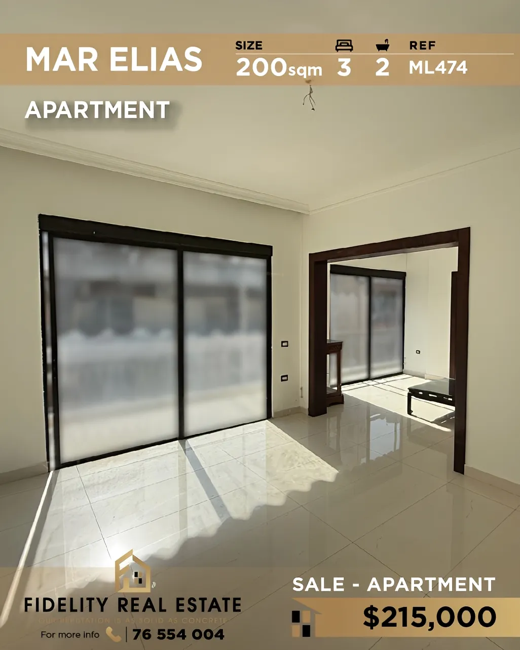 Apartment for sale in Mar Elias, Beirut - 3 bed, 2 bath